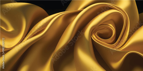 Golden silk fabric texture. Luxury golden silk fabric with folds background.