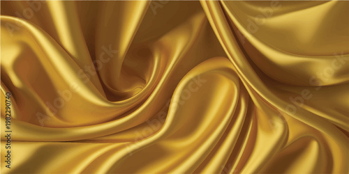 Golden silk fabric texture. Luxury golden silk fabric with folds background.