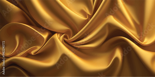 Luxurious golden silk fabric background with soft elegant waves and smooth metallic satin texture.