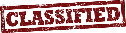 Dark red grunge rubber stamp impression with the word classified in bold capital letters
