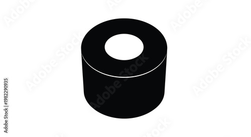 A stark black and white illustration depicts a cylindrical object with a central hole high quality