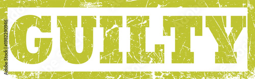 Grunge style stamp with the word guilty in lime green color on a white background