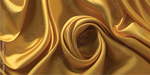 Golden fabric texture background, soft smooth surface with gentle folds, abstract metallic gold material, luxury design, shiny textile pattern, elegant golden backdrop for decoration