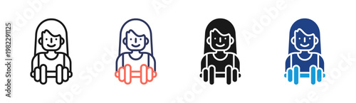 Dumbbell Girl icon set multiple style collection