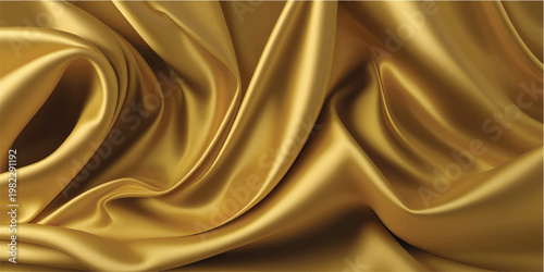 A smooth abstract golden silk background featuring flowing satin waves and shiny yellow drapery textures for a luxury fabric wallpaper design