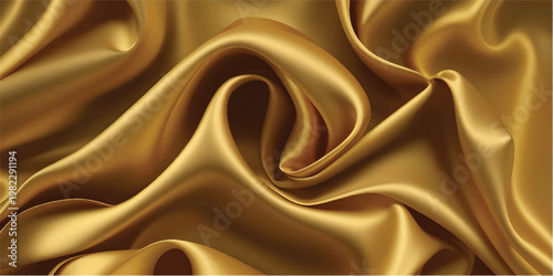 A smooth abstract golden silk background featuring flowing satin waves and shiny yellow drapery textures for a luxury fabric wallpaper design