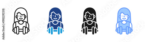 Dumbbell Girl icon set multiple style collection