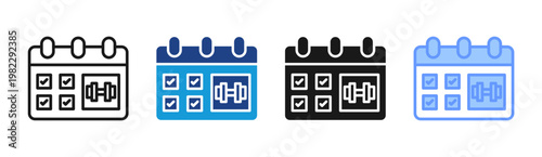 Fitness Calendar icon set multiple style collection