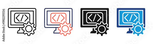 Coding Setup icon set multiple style collection