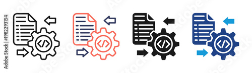 Code Process icon set multiple style collection