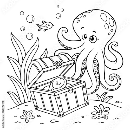 Octopus Guarding Treasure (But Ticklish!)