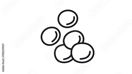 Minimalist black line vector icon illustration of a cluster of peas, beans, or small round seeds, isolated on a white background for graphic design, web UI, and healthy food-related projects.