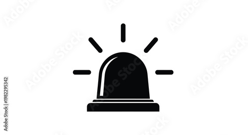 A stark black silhouette depicts a police car emergency light signaling warning or alert high quality