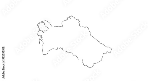 A simple black and white outline depicting the geographical shape of the country of turkmenistan