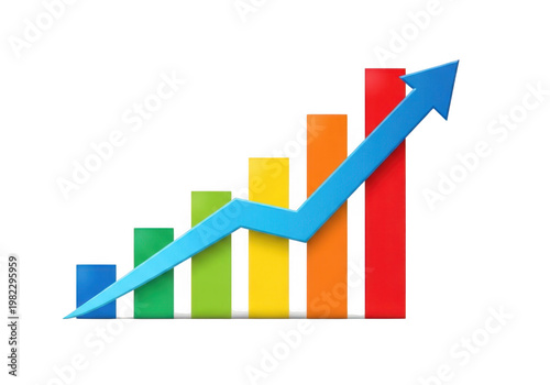 Free Download Colorful bar chart with upward trend arrow isolated on transparent background - GFXLoad