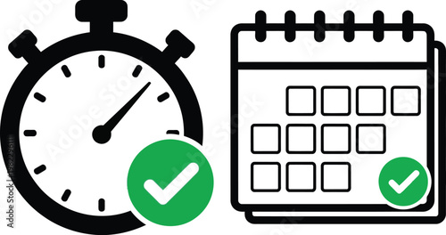 A stopwatch and a calendar with checkmarks symbolize the importance of time management.