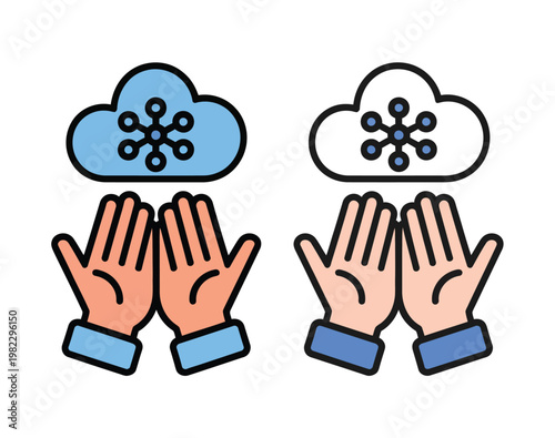 Hands manage network cloud connections.