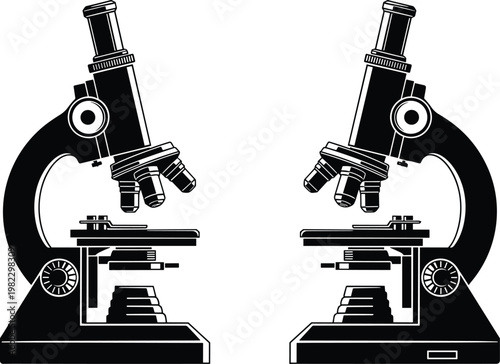 Professional Laboratory Microscope Silhouette Set for Scientific Research Biology Education Medical Healthcare Diagnosis and Chemistry Science Experiment Innovation Branding
