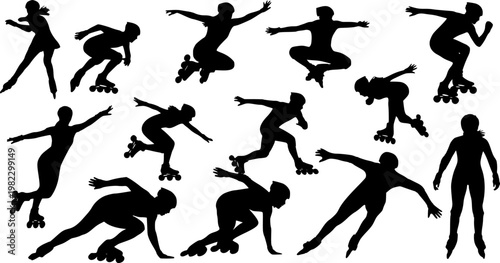 Roller Skating Silhouettes, Inline Skating Moves, Speed Skating Poses, Skaters in Action, Roller Dance Silhouettes, Skating Tricks
