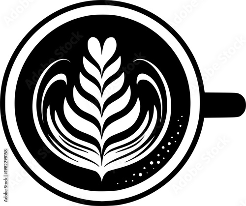 Coffee Cup Latte Art Leaf Simple Flat Vector Icon
