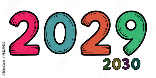 Vibrant cartoon style 2029 vector graphic with a subtle 2030 year