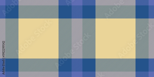 Large check textile texture, couch seamless vector fabric. Hounds tooth tartan plaid background pattern in blue and amber colors.