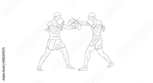 Two boxers fighting in a match.