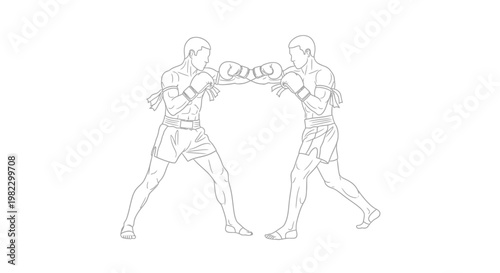 Two boxers in fighting stance illustration.