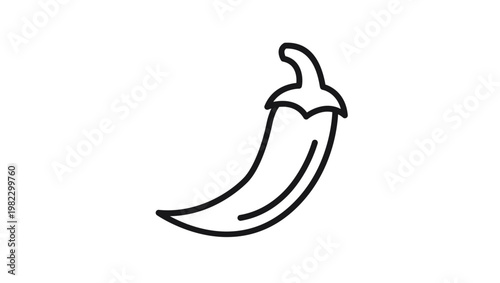 Minimalist black line art vector icon of a spicy chili pepper, isolated on a white background. This clean and scalable illustration is perfect for food, cooking, and restaurant-themed designs.