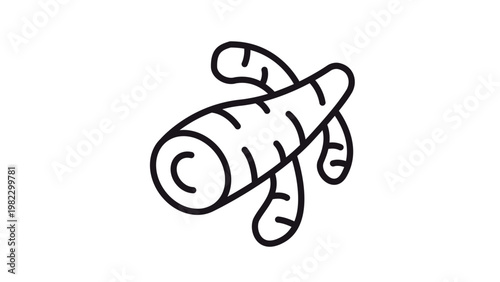 Ginger root vector icon illustration. Minimalist black line art symbol of a fresh organic ginger rhizome, perfect for food, cooking, health, and herbal medicine designs. Scalable graphic element.