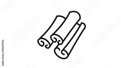 Minimalist black vector icon of three cinnamon sticks, a popular aromatic spice used in cooking and baking. This clean, scalable line art illustration is perfect for food-related graphic design.