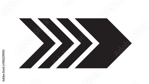 Black chevron arrows pointing to the right on a white background with direction movement progress abstract geometric minimalist isolated contrast sequential repeated navigation momentum