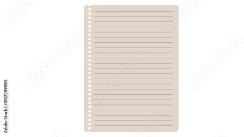 Beige lined notebook paper page with perforation document page writing pad notebook document information education business planning organization background horizontal perforation