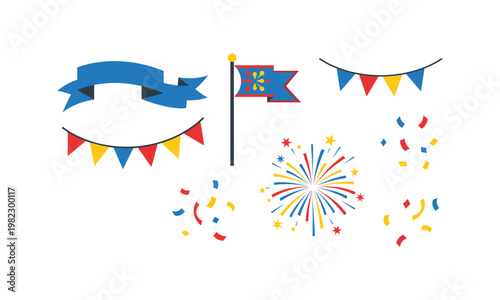 Colorful celebration decorations and fireworks display for a festive event