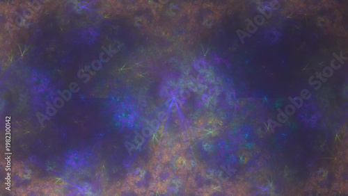 Abstract fractal background with glowing purple and blue cosmic dust and starburst light effects, perfect for science, technology, or fantasy designs.