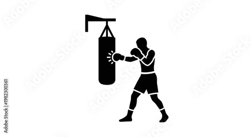 Boxer training with punching bag.