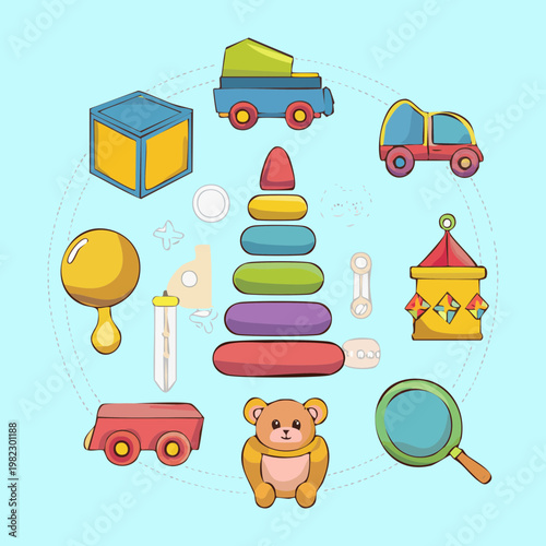 Φωτογραφία Children nursery toys collection including building blocks and pyramid for early