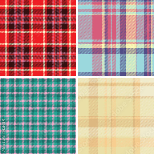Plaid pack tailored for packaging of mens clothing. Coordinated tartan patterns unify product presentation. Seamless vectors repeat flawlessly.