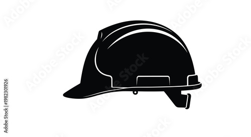 A stark silhouette depicts a black construction helmet against a clean white background high quality professional