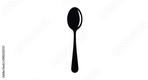 A simple black silhouette of a teaspoon is centered against a plain white background high quality