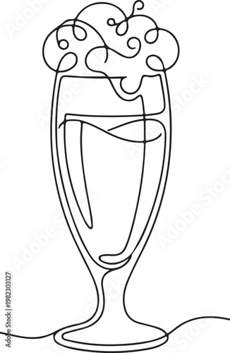 Beer Glass with Foam Line Drawing Refreshing Drink Concept for Brewery and Pub Design