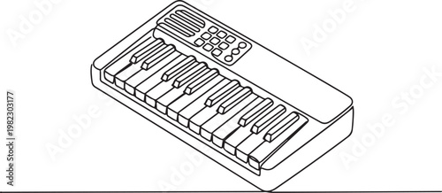 Minimalist Line Drawing Electric Synthesizer Music Instrument Concept Illustration