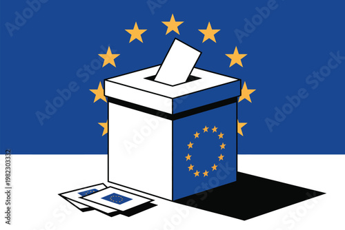 Ballot box stands before union flag.