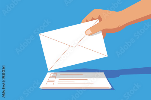 Hand places an envelope on the ballot.