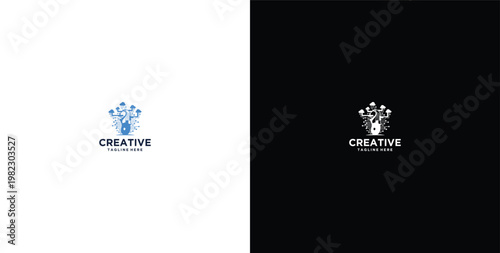 Merlion lion logo design with rain clouds technology