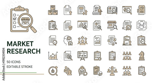 Market Research Icons Comprehensive Set for Business Analysis and Strategy Development
