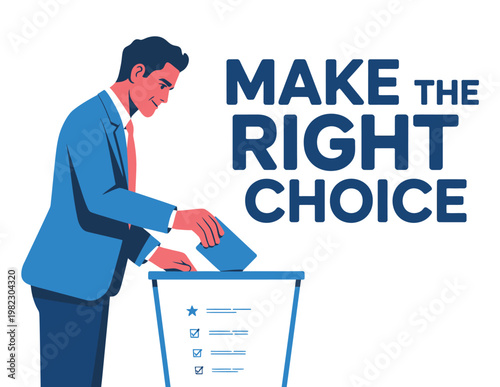 Businessman makes the right choice now.