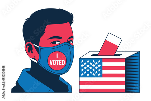 Citizen wears mask casting his ballot.