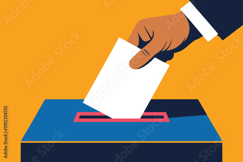 Ballot box receives a paper voting.