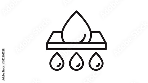 Water filtration process vector icon. A dirty water drop with particles passing through a filter membrane to produce clean droplets. Minimalist black silhouette illustration for purification.
